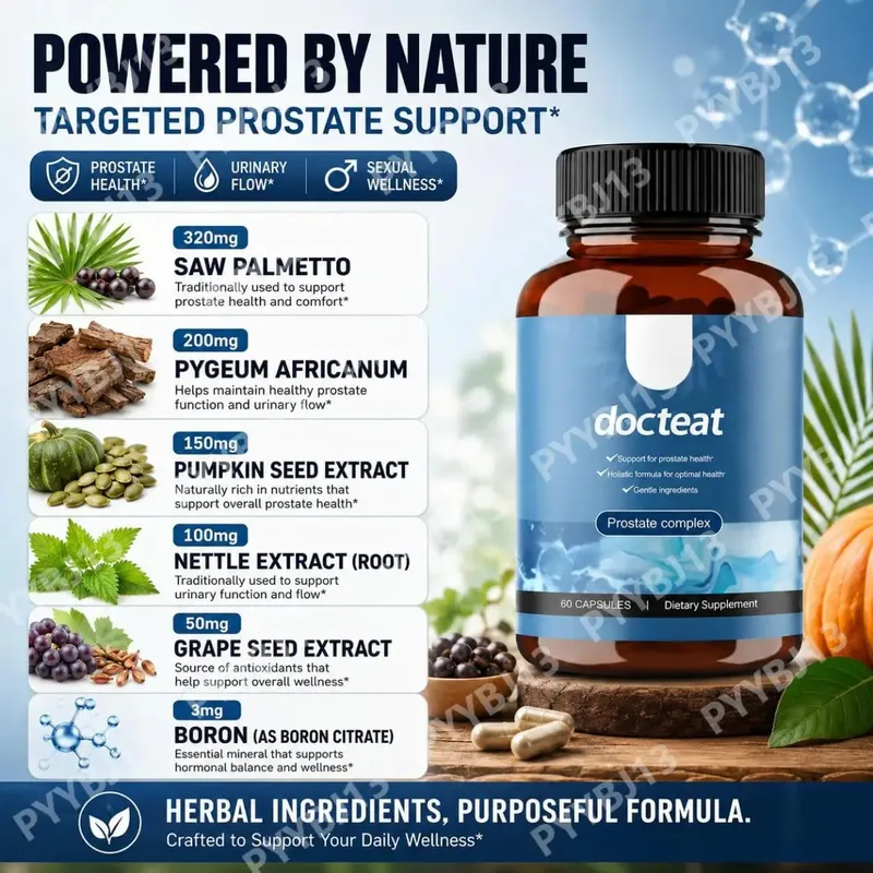 Docteat Prostate Complex Capsules Support Prostate Health and Urine Flow with Herbal Saw Palmetto and Pygeum 60 Capsules