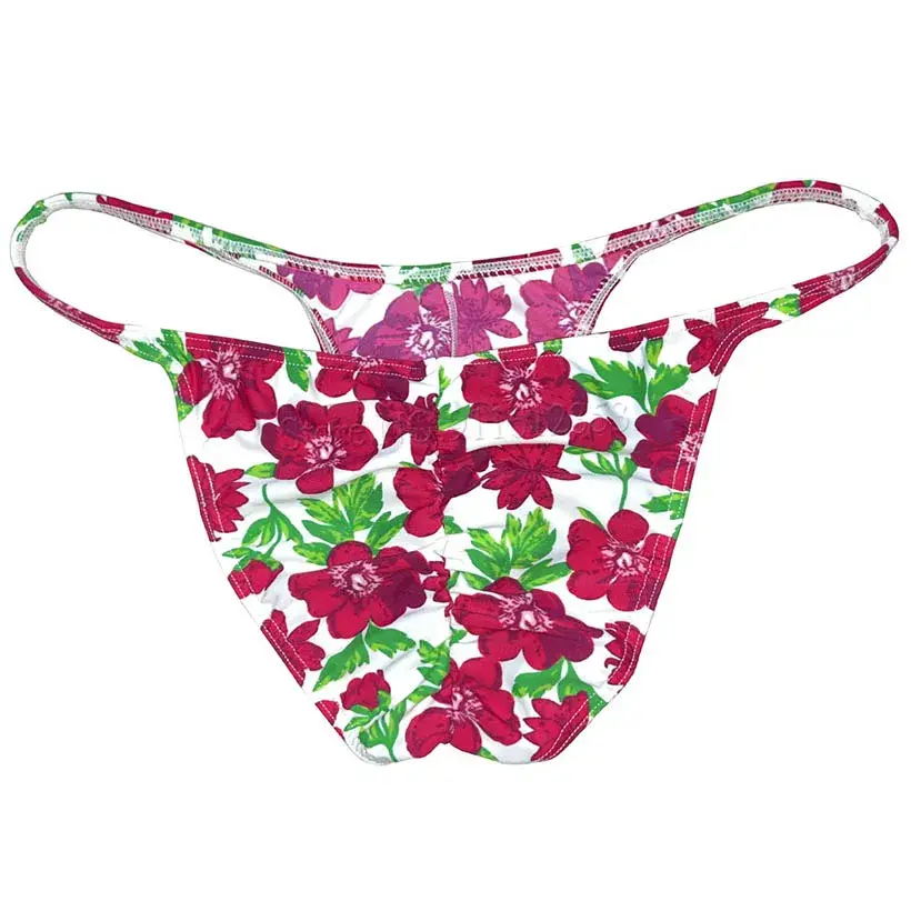 Men's Cheeky Briefs Underwear Pouch Male Ruched Bikini Swimwear Sexy Underpants High Elasticity, Low Waist, Floral Print sexy