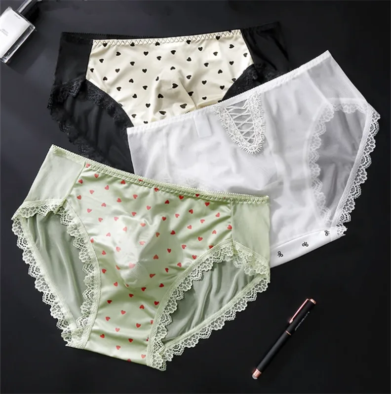 Soft men's underwear bow print lace calzoncillos hombre 3D space adults 18 plus size cueca nude feeling sissy cuecas masculino