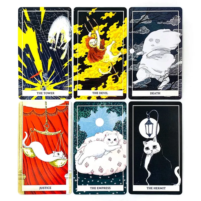 New White Cat Tarot Deck A 78 Edition-Themed Cat-Themed Borad Game For Cat Lovers Εξαιρετικό για μαντεία Διαλογισμό και παιχνίδια πάρτι