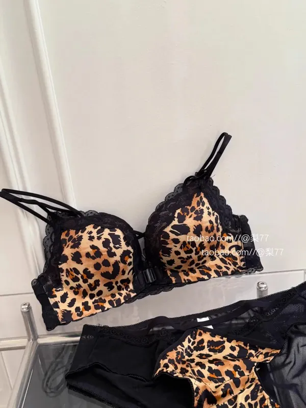 Leopárdmintás elülső gombos melltartó szett Push Up vékony női, hát nélküli szexi fehérnemű bulizáshoz, mellszobor, S-XL
