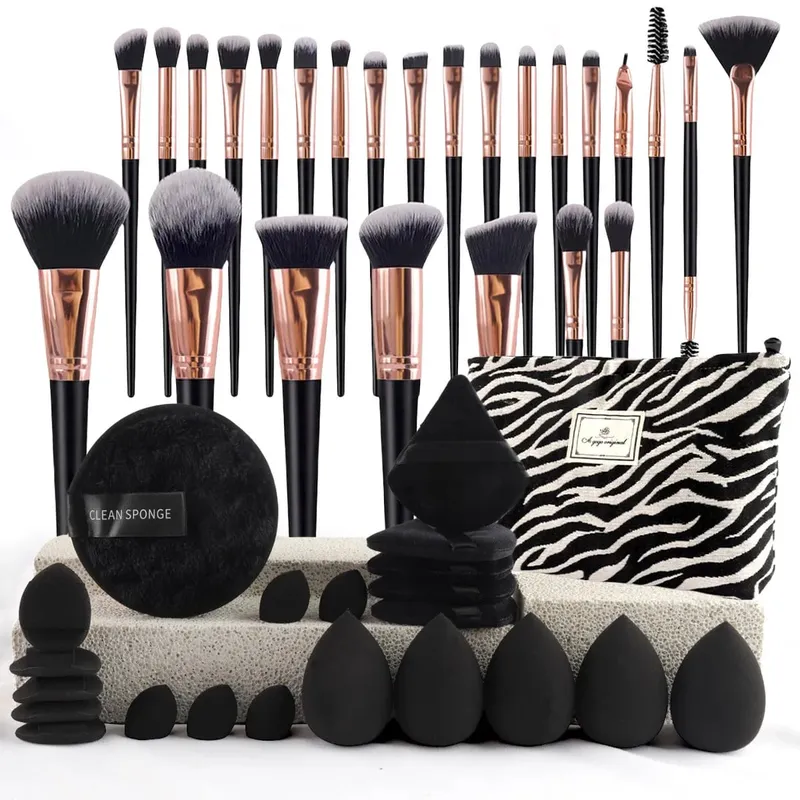 47Pcs Propesyonal na Makeup Brushes Set Mga Tool sa Pagpapaganda Kit Portable Travel Cosmetic Bag Puff Toiletry Makeup Accessories Set