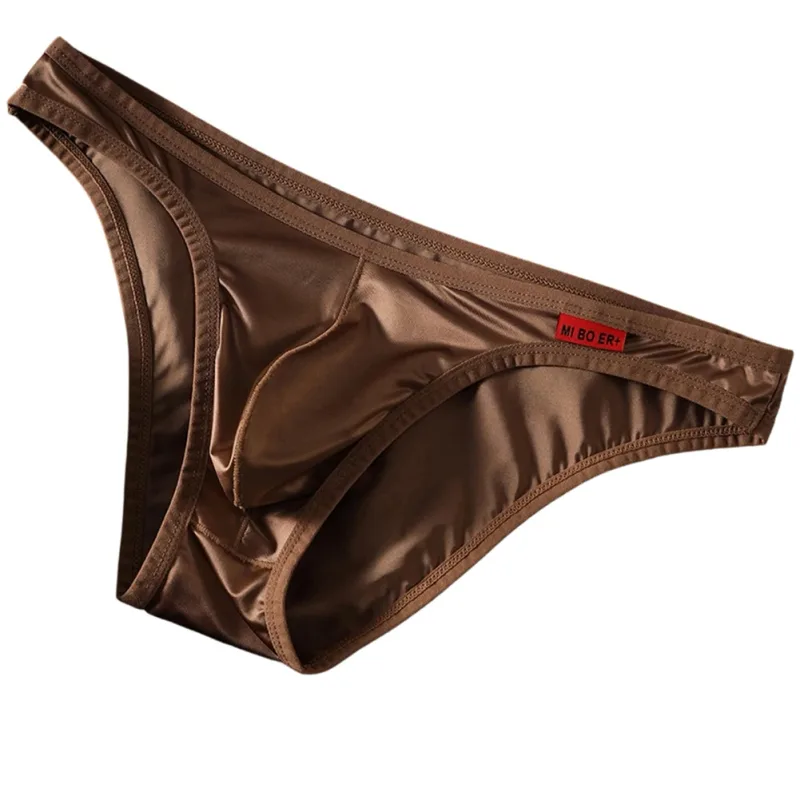 Men Low Waist Satinlike Ice Silk Stretch Brief Underwear Breathable Pouch Soft Fabric Underpants for Multiple Seasons