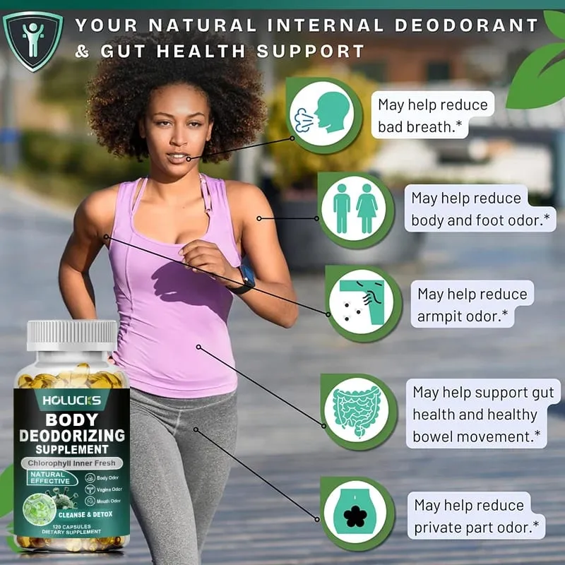 Chlorophyll Capsules Supplement Body Deodorizing & Internal Cleanse Support Digestion Gut & Skin Health Energy Boost