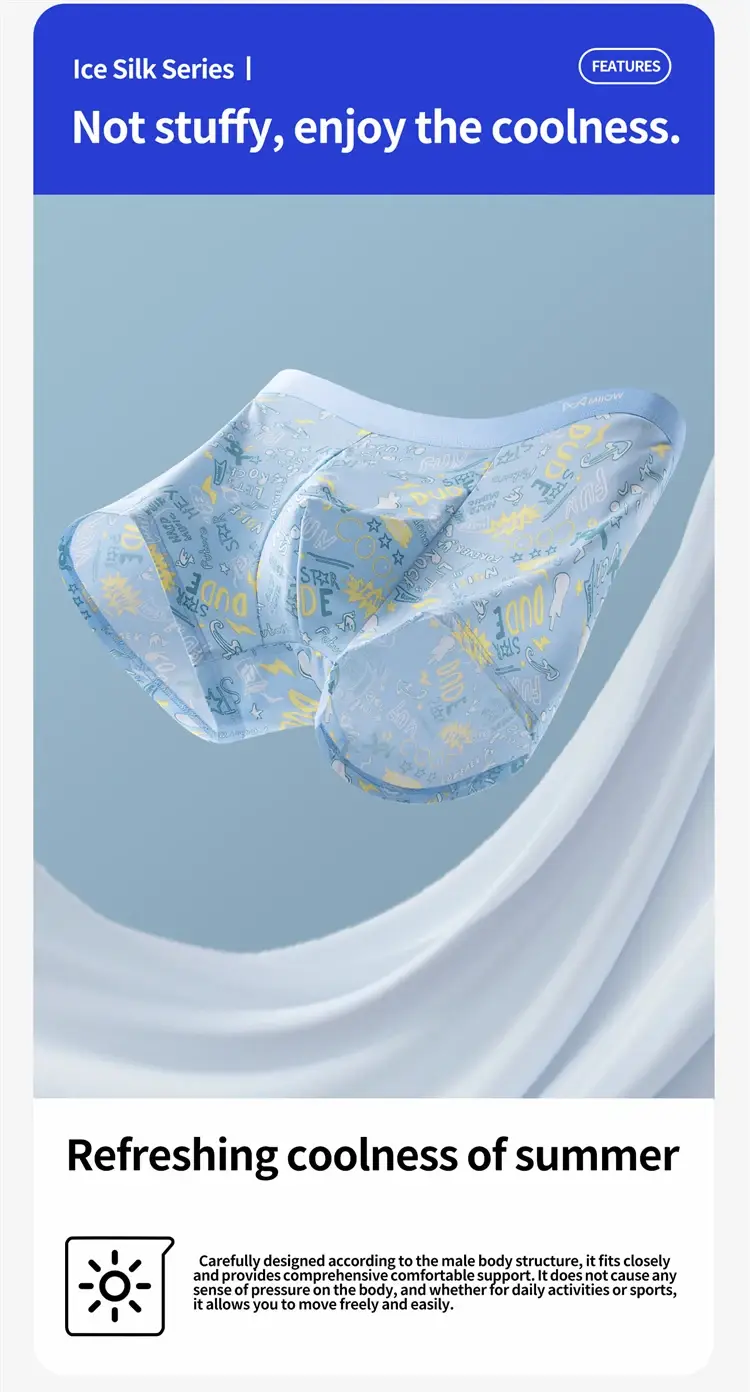 MiiOW 4Pcs Ice Silk Men Boxers 10A Antibacterial Crotch Man Panties Underpants Breathable Cartoon Print Men's Underwear Trunks