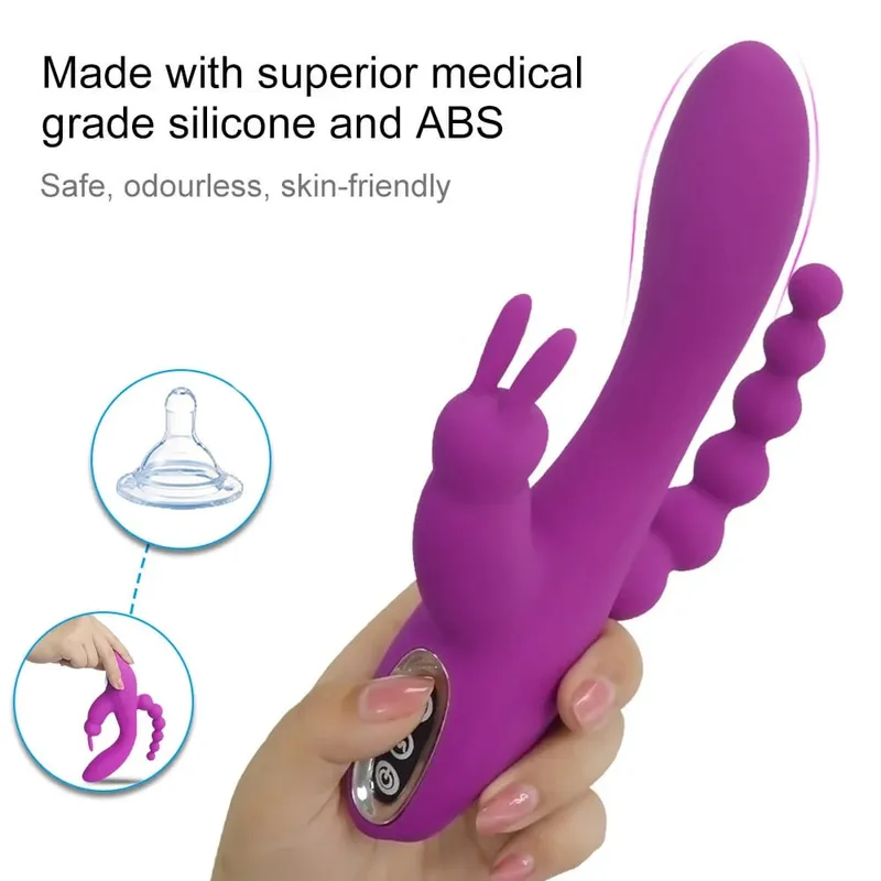 12 Λειτουργίες G Spot Rabbit Vibrator Clitoral Stimulator Πρωκτικό μασάζ τριπλής καμπύλης Πρωκτικές χάντρες Παιχνίδια σεξ για γυναίκες Ζευγάρια Dildo