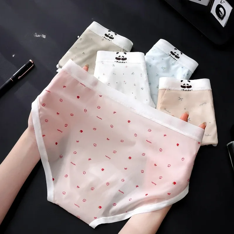 Men's Briefs Ultra-Thin Ice Silk Seamless Panties Floral U Convex Pouch Underwear Sissy Lingerie Transparent Underpants