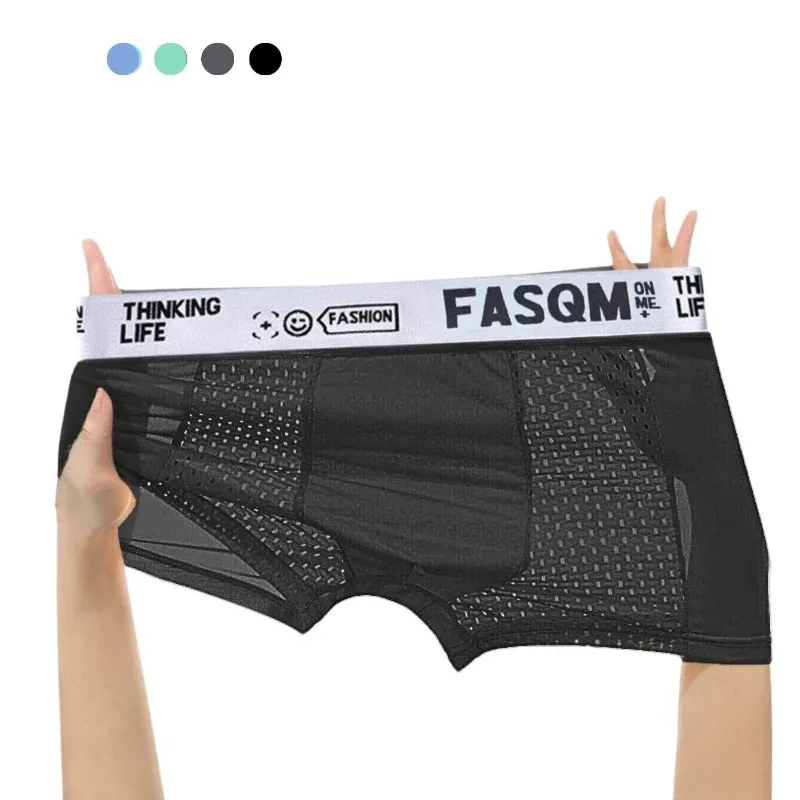 1pc Sexy Mesh Fabric Men's Underwear Cool Ultra-Soft Breathable Boxer Briefs Fashion All-Day Comfort Casual Daily Men Underwear