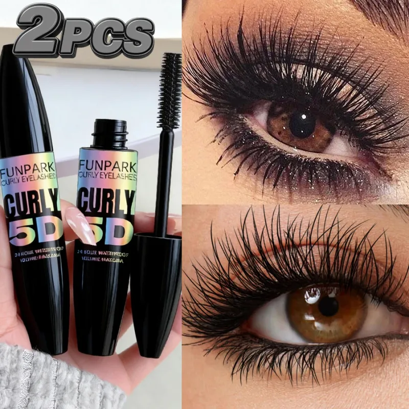 2 τμχ 5D Eye Black Mascara Waterproof Lengthens Eyelashes Extension Mascara με ίνες μεταξιού Μακιγιάζ ματιών μακράς διαρκείας για γυναίκες Καλλυντικά Κορεάτικη ομορφιά