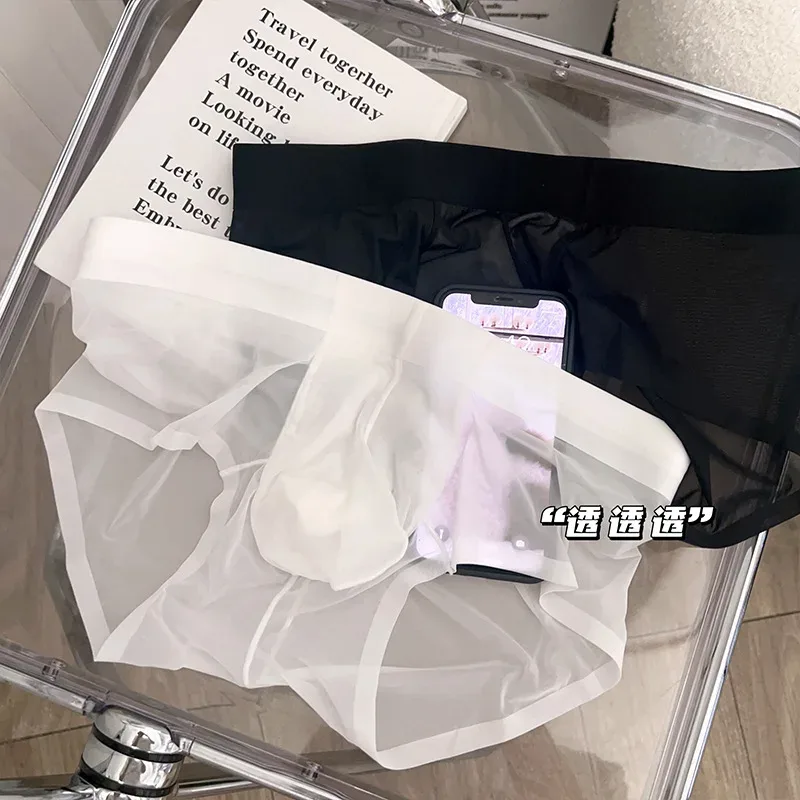 Transparante Slips Heren Ultradunne Ijs Zijde Sneldrogend Slipje Sexy U Ardennen Pouch Man Ondergoed Ademende onderbroek Cuecas