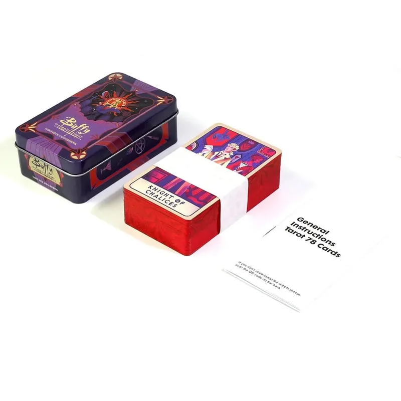 10,3*6 εκ. Buffy The Vampire Slayer Deck Tarot In A Tin Box with Red Gilded Edges 78 τμχ Κάρτες Ταρώ με θέμα κινουμένων σχεδίων με οδηγό