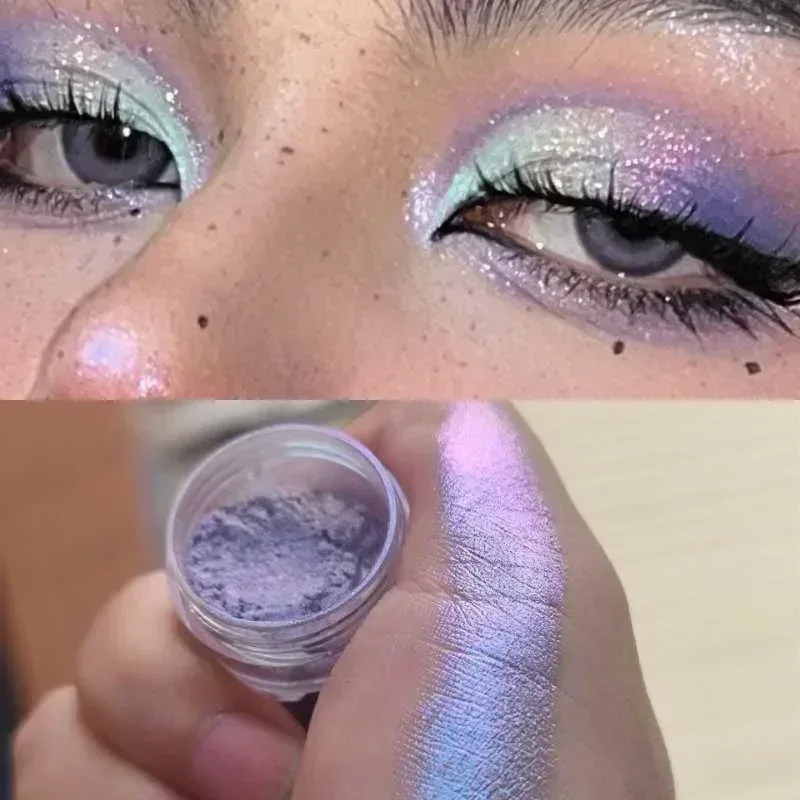 Glitter Eyeshadow Powder μακράς διαρκείας Chrome Chameleon Holographic Eyeshadow Powder Pigment Μακιγιάζ ματιών για γυναίκες καλλυντικά