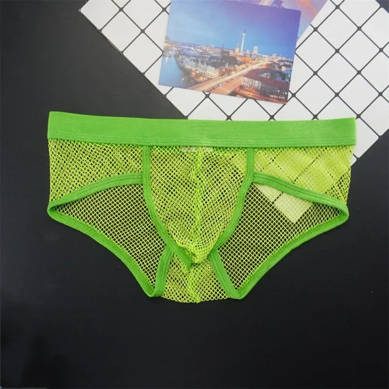 Plus Size Mesh Underwear Men Transparent Large Fishnet U Pouch Briefs Male Low Waist Solid Color Sexy Perspective Male Panties