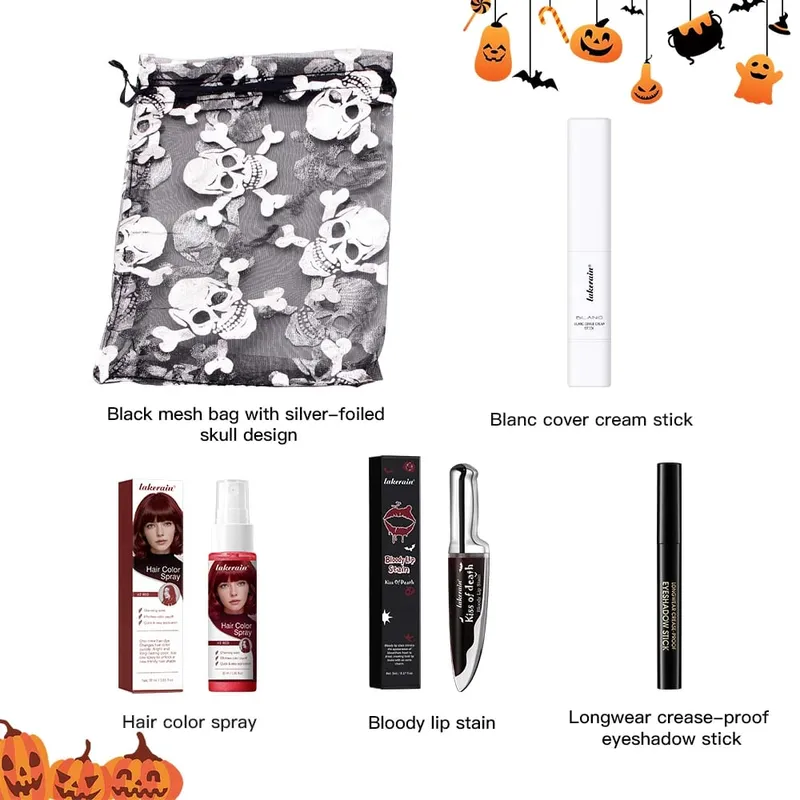 5 st Goth Halloween Makeup Set Foundation Stick Röd Tillfällig hårfärg Spray Lip Stain Ögonskugga Stick Cosplay Party Makeup