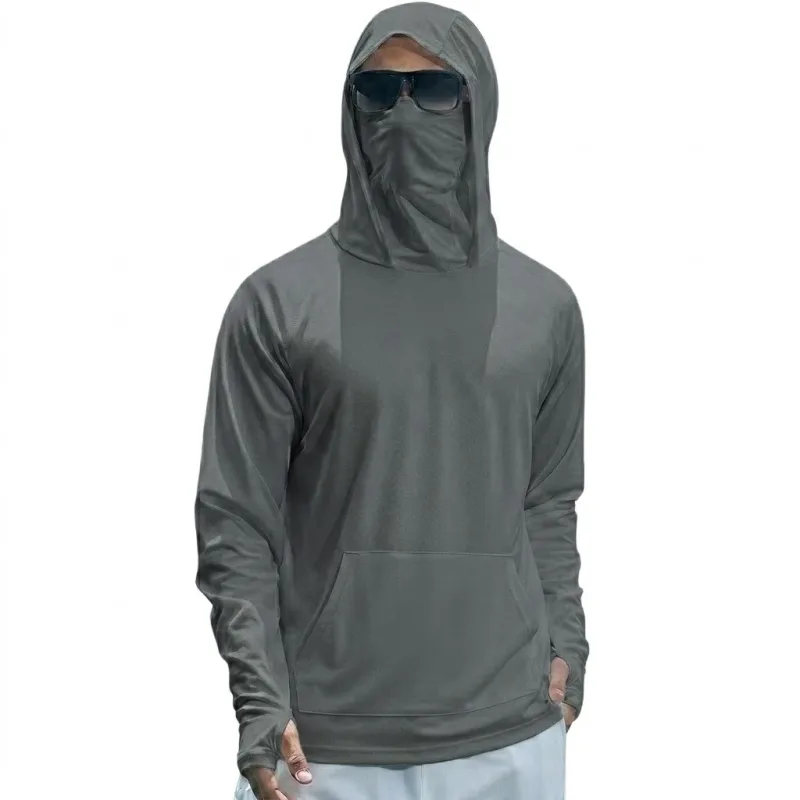 Mens UPF50+ Performance T-Shirt Long Sleeve Summer Hoodie Casual Sun Running Quick Dry Shirts Sunscreen Fishing Ice Silk Tops — image 10