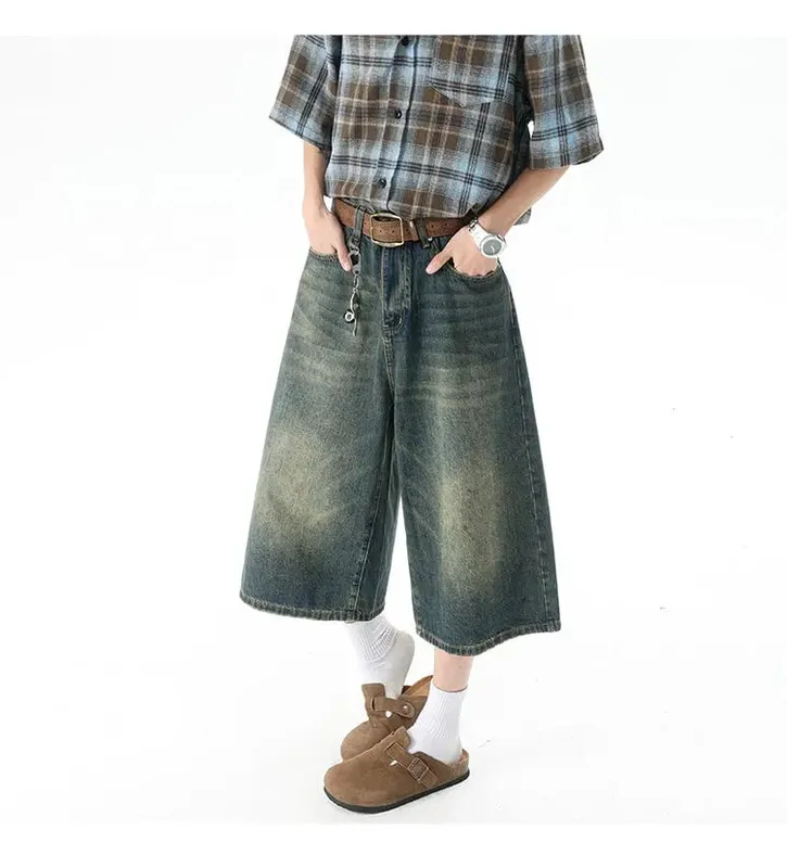 Több zsebes Cargo Nadrág Nyári Rövid Farmer Lakónadrág Hip Hop Utcai Ruházat Tágas farmer rövidnadrág Alkalmi széles szárú Capris nadrág 5XL-M