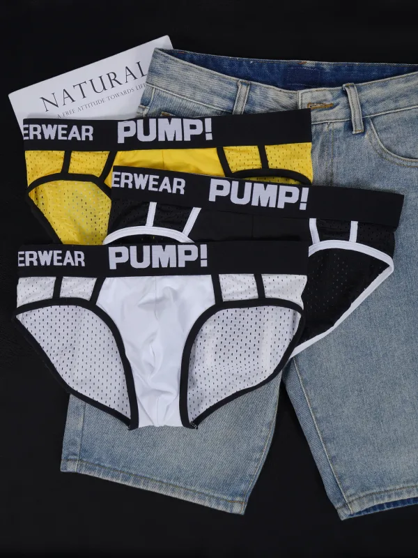Men's PUMP! Mesh Briefs U Convex Pouch Elastic Waistband Breathable Quick Dry Sport Underwear