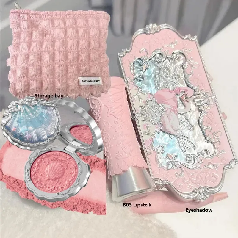 Makeup Flower Knows Set Shell Pearl Series Six Color Eyeshadow Palette Ανάγλυφο Blusher Shine Κιτ κραγιόν με τσάντα όλα μέσα