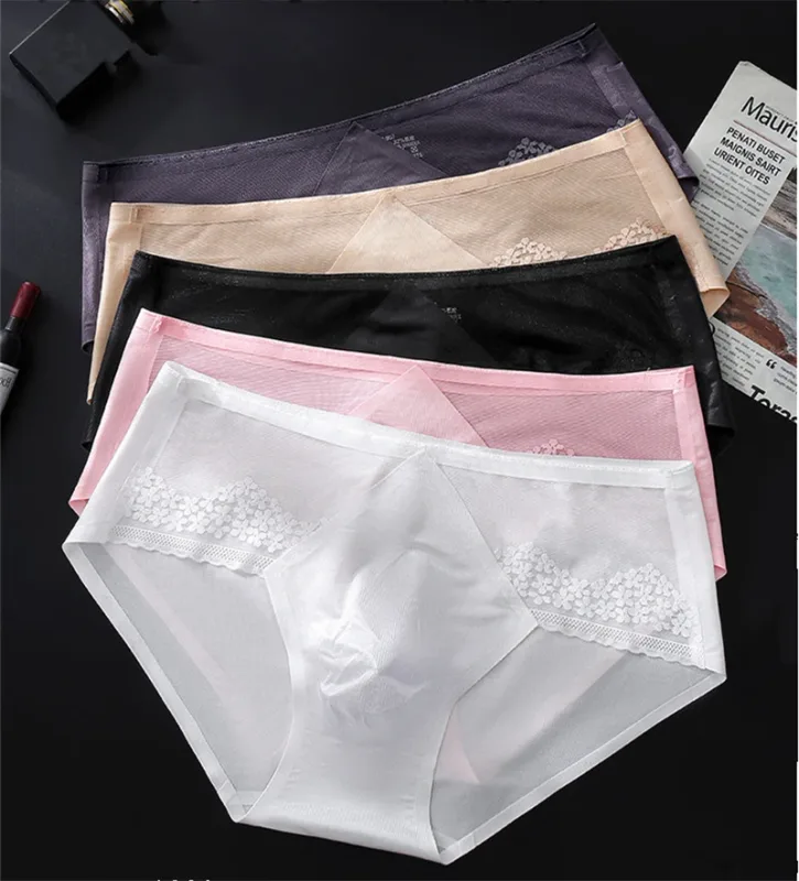 Thin men's underwear ice silk cuecas masculino 3D punching sexys tøy men cueca die splicing without trace calzoncillos hombre