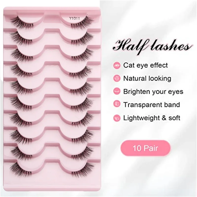 Half Eye Lashes Cat Eye Lashes 3/5/10 Ζεύγη ψεύτικες βλεφαρίδες Αφράτη απαλή φυσική εμφάνιση Clear Band 3D Mink Lashes Extension Μακιγιάζ