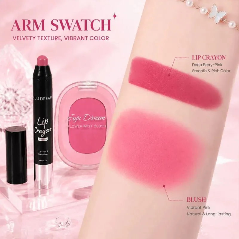 Σετ μακιγιάζ Lip Crayon And Flower Mist Blush Ματ Υψηλή χρωστική Αδιάβροχο Κιτ μακιγιάζ προσώπου με φυσικό ροζ μακράς διαρκείας