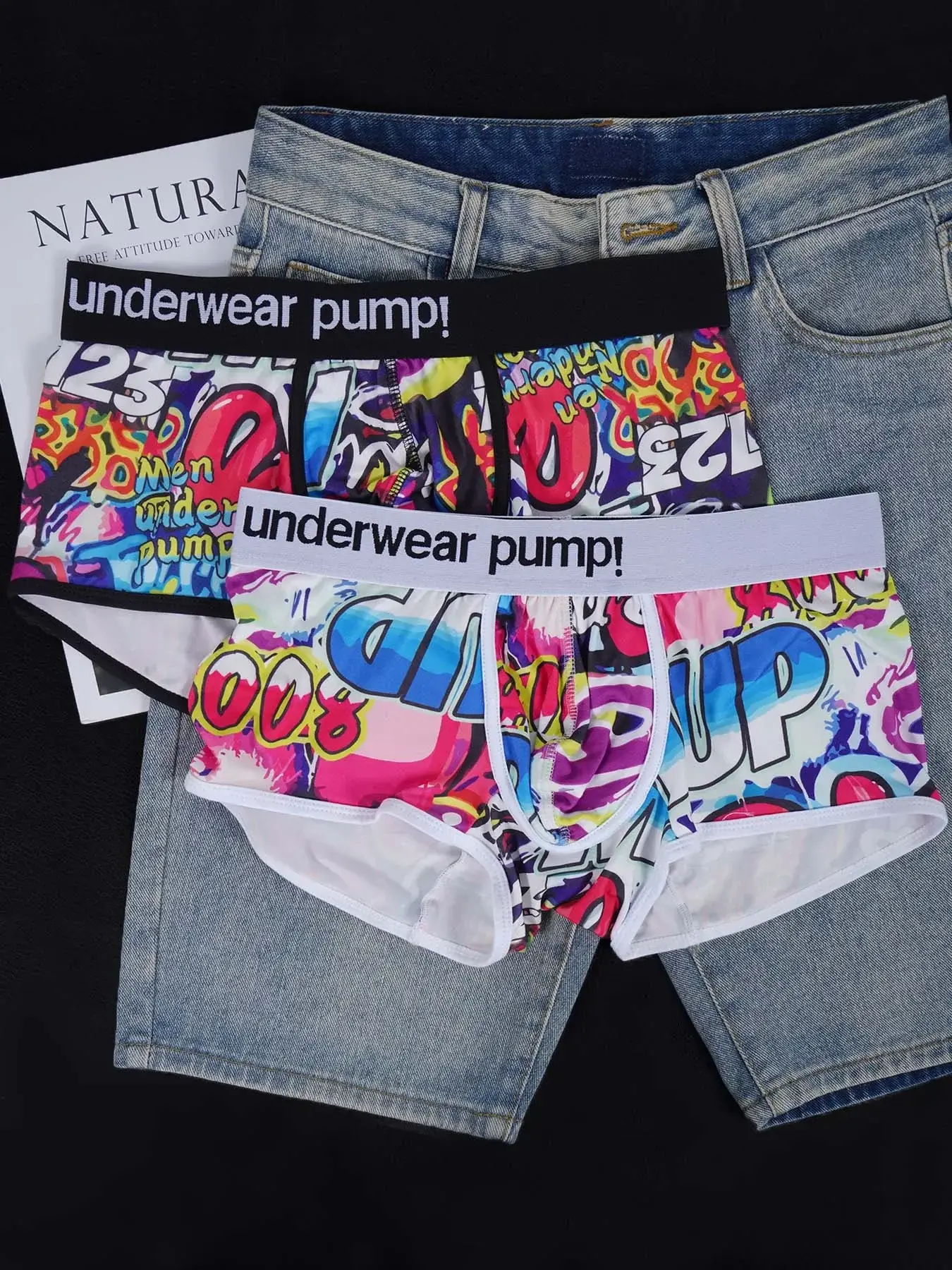 1- 4PCS Men's Cotton Nylon Blend Boxer Briefs All-Over Graffiti Print Wide Elastic Waistband Non-Tight Fashion Sport Underwear
