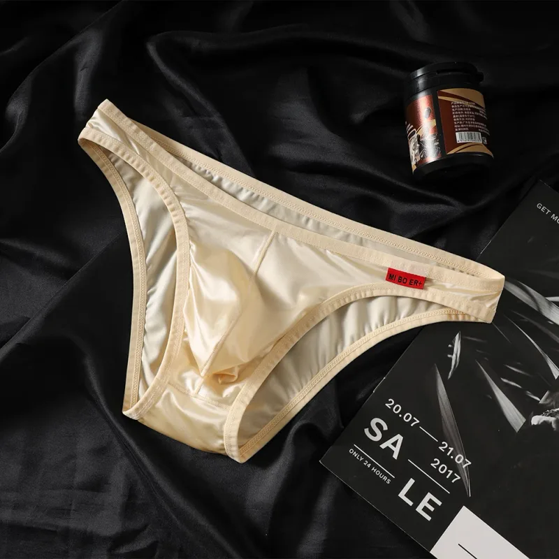Men Satin-like Bikini Ice Silk Stretch Brief Pouch Lingerie Breathable Panties Seamless Underwear Underpants Japanese Thongs