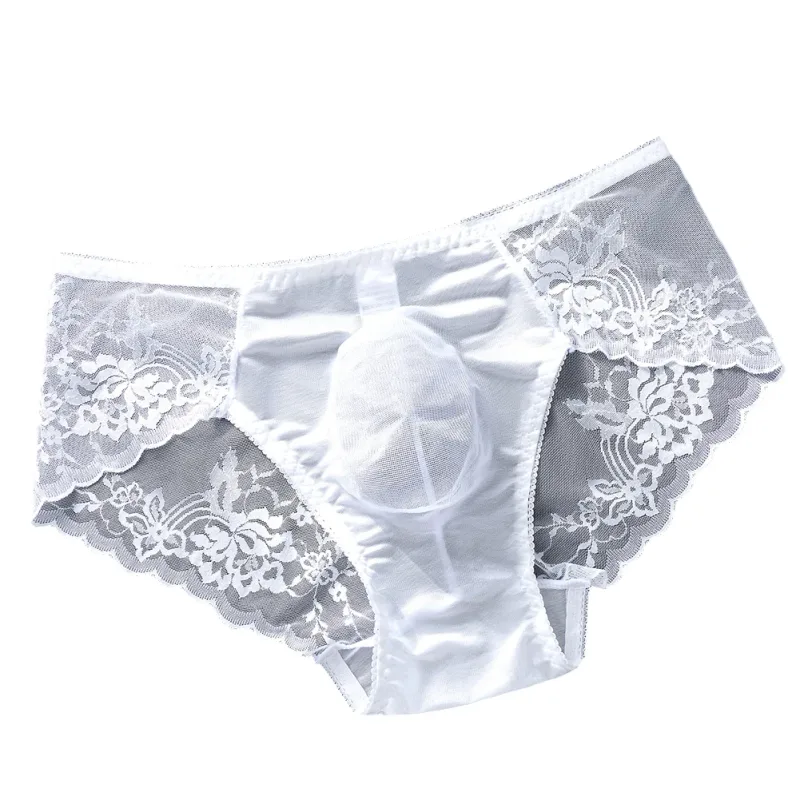 Men Lace Briefs Seamless Ice Silk Briefs Underwear 3D Bulge Pouch Low Waist Gay Panties