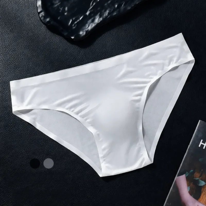 Mens Seamless Briefs Ice Silk Underwear 3D Pouch Breathable Quick Dry Elastic Low Waist Soft Solid Color Men Underpants