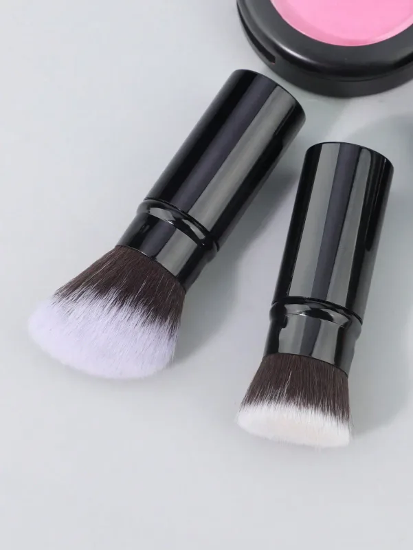 1-2 Kuas Makeup Teleskopik Kuas Makeup Foundation Kabuki Travel Kuas Perona Wajah Digunakan untuk Mencampur Perona Pipi Cair