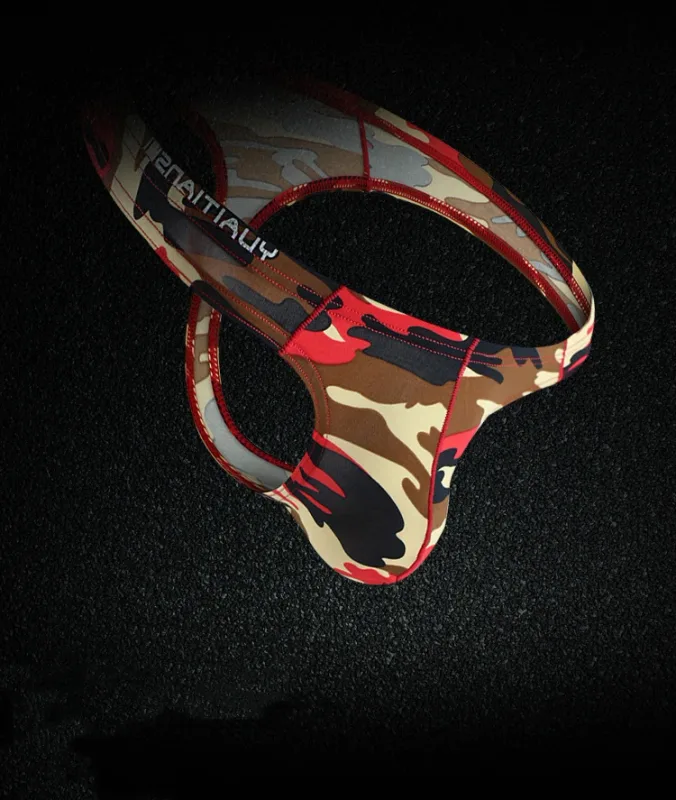 Men's Camo Print thong Gay Underwear Breathable 3D-Pouch Men G-String Bikini Elastic Waistband T-pants Seamless Male T-back