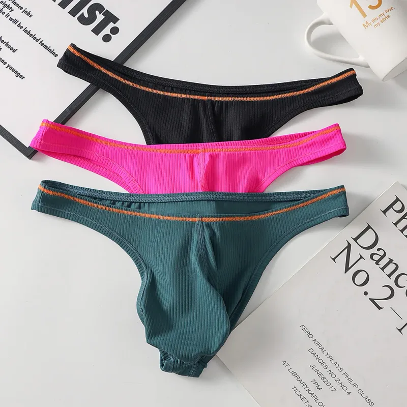 1pc Men Solid Thin Edge G-strings Sexy Thongs Elastic Low Rise U Convex Pouch Underwear Breathable Comfortable Panties