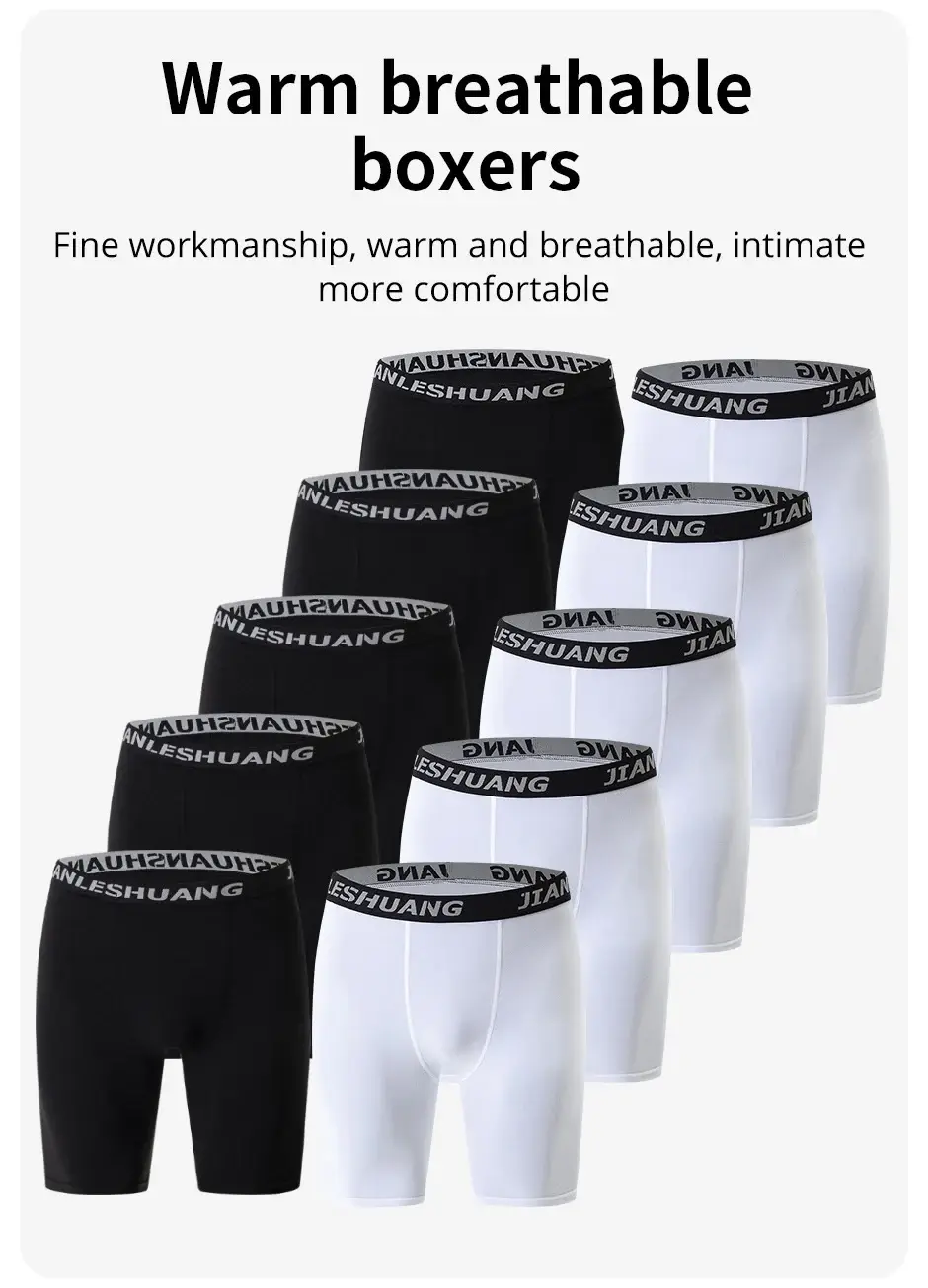 5/10 Piece Set Of Men's Solid Color Classic Long Underwear Quick Drying Youth Sports Comfortable Elastic Casual Boxer Shorts