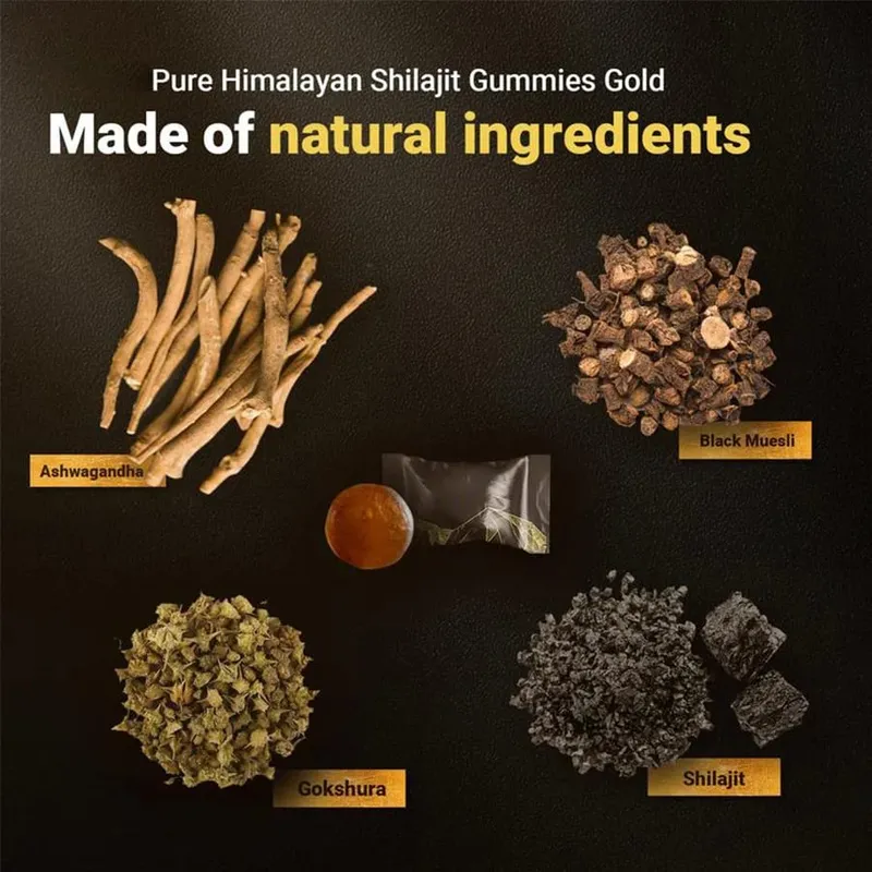 תוספי תזונה יומיים טהורים בהימלאיה Shilajit Gummies מכילים 85+ מינרלים קורט 60 חתיכות לבקבוק