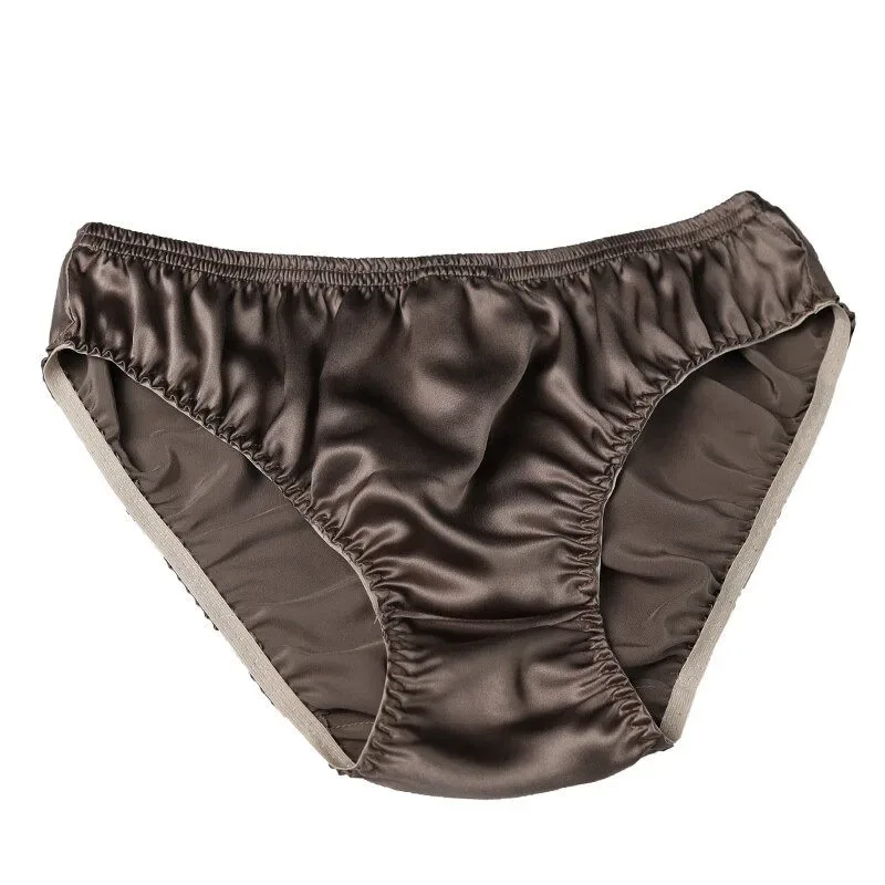 100% Mulberry Silk Men Sexy Underwear Wrinkle Briefs Breathable Male Panties Pure Silk Trigonometric Soft Man Underpants Summer