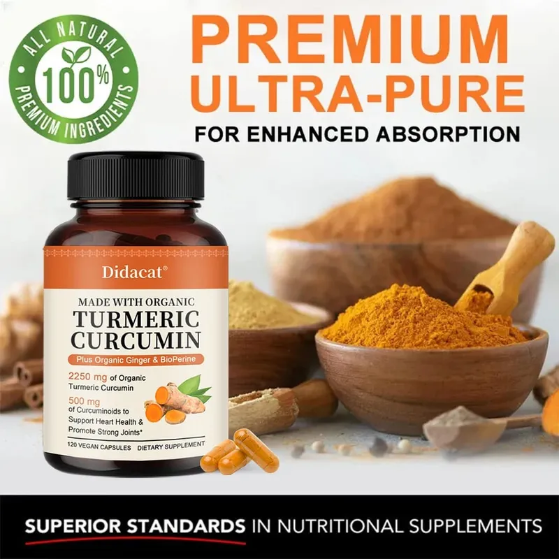 Turmeric Curcumin Capsules 2250mg Herbal Extract 95% Curcuminoids with Black Pepper Powerful Joint Support — image 3