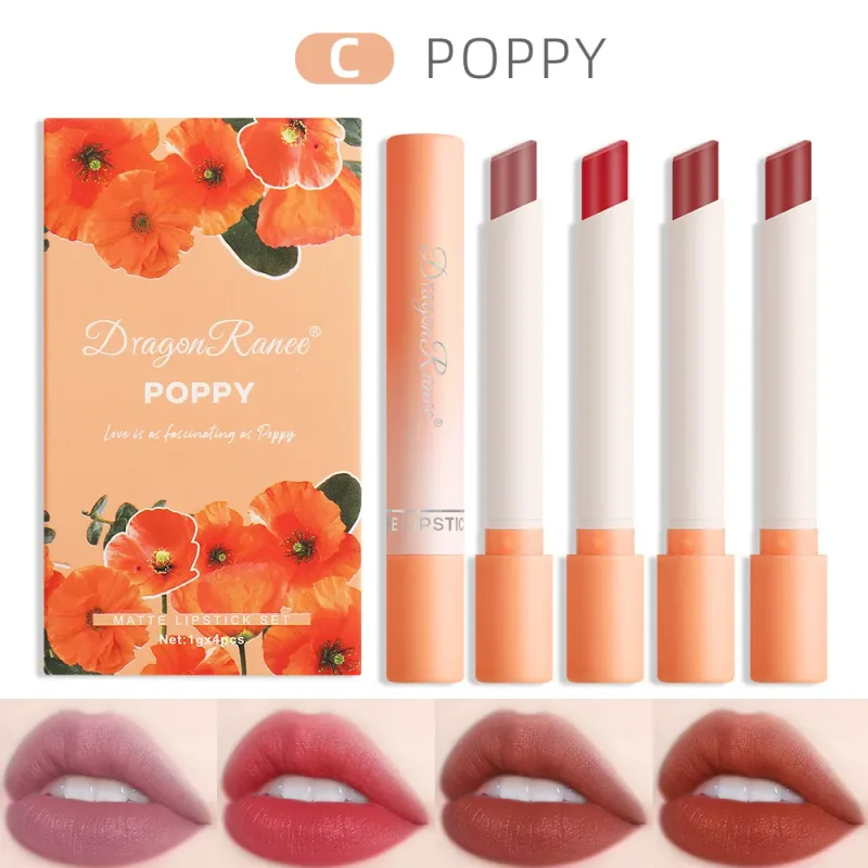 Σετ κραγιόν τσιγάρων 4 τμχ Velvet Matte Lip Gloss Αδιάβροχο Smoke Lip Stick σέξι Κόκκινη απόχρωση χειλιών Γοητευτικό μακιγιάζ για τα χείλη