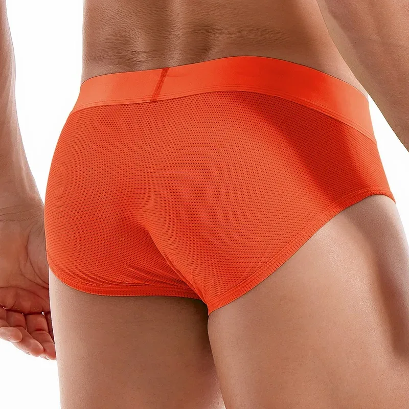 Jockmail Mens Underwear Briefs Mesh Breathable Sports Fitness Shorts Solid Color Sexy Low-rise Lingeries for Extreme Panties