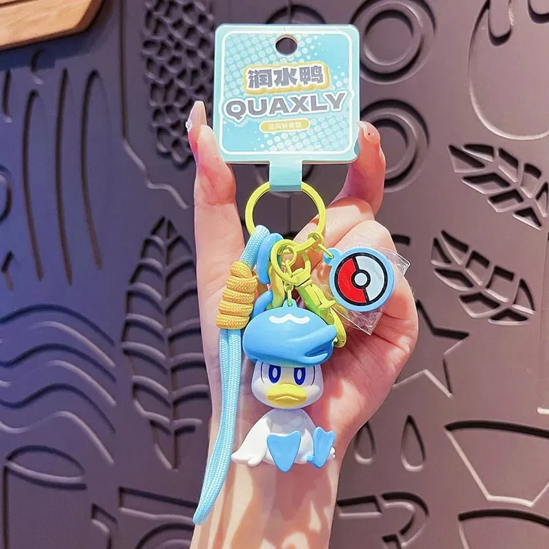 Genuine Pokemon Keychain Pikachu Gengar Sylveon Sprigatito Quaxly Fuecoco Anime Action Figure Toy Keyring Fragrance Pendant