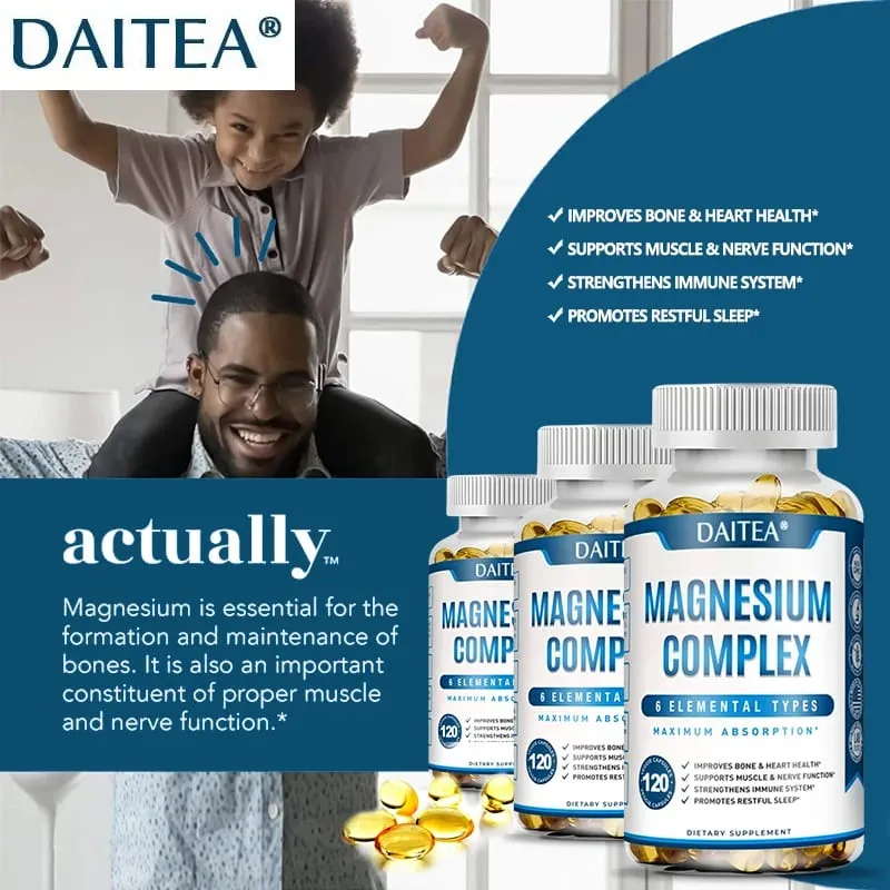 Magnesium Complex Capsule Supplement Supports Nervous System Muscle Cardiovascular and Bone Health Helps Sleep Boosts Energy