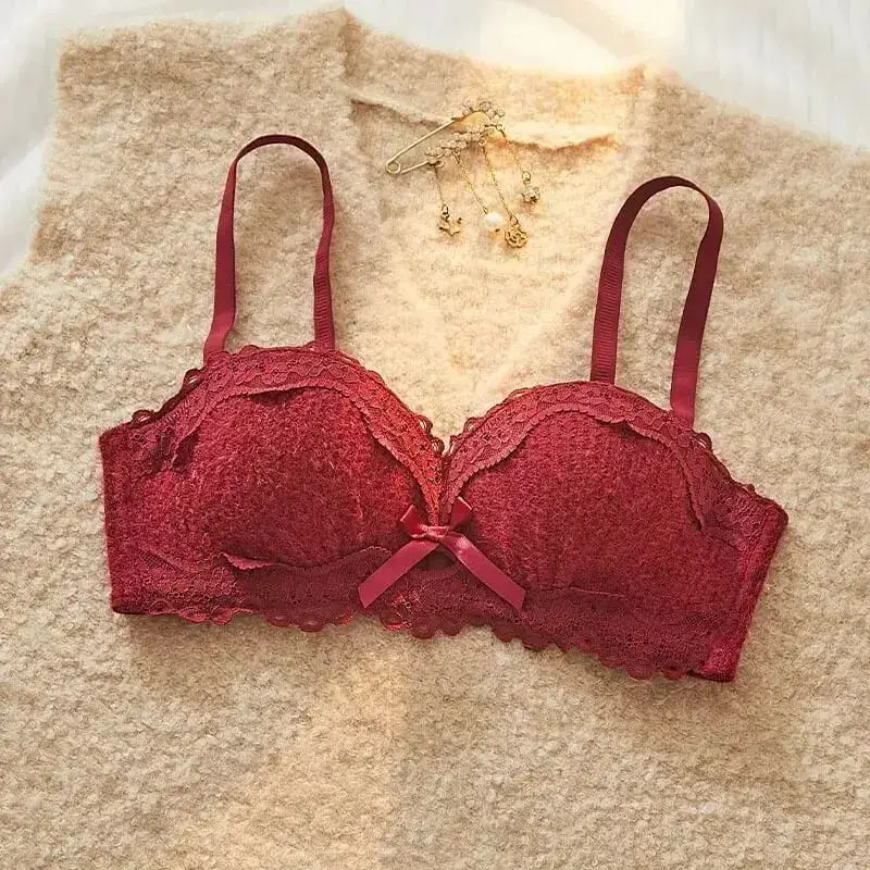 Lace Sexy Lingerie Set Push Up Thick Padded Small Breast Enhance Shaping Half Cup Bra Concealed Brief Intimates Underwear