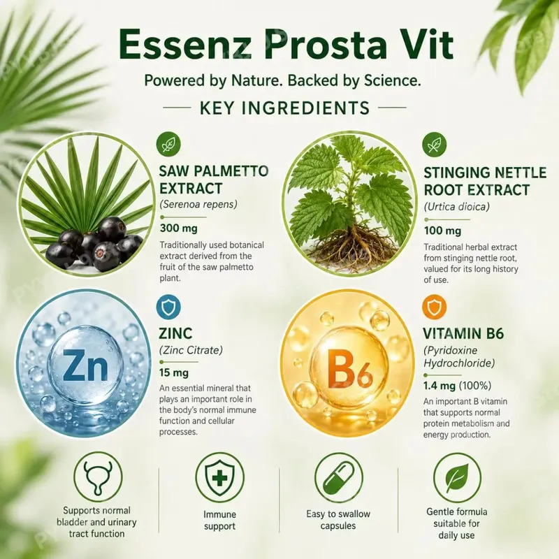 Googeer Prosta Vit Essenz Capsules para sa Mga Lalaki Pantog at Urinary Tract Health Support na may Zinc Vitamin B6 Saw Palmetto 60 Count