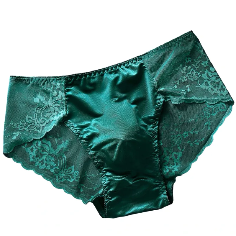 1pc Men Lace Seamless Ice Silk Briefs Ultra-thin Underwear 3D Bulge Pouch Low Waist Gay Panties Breathable High Elastic Lingerie