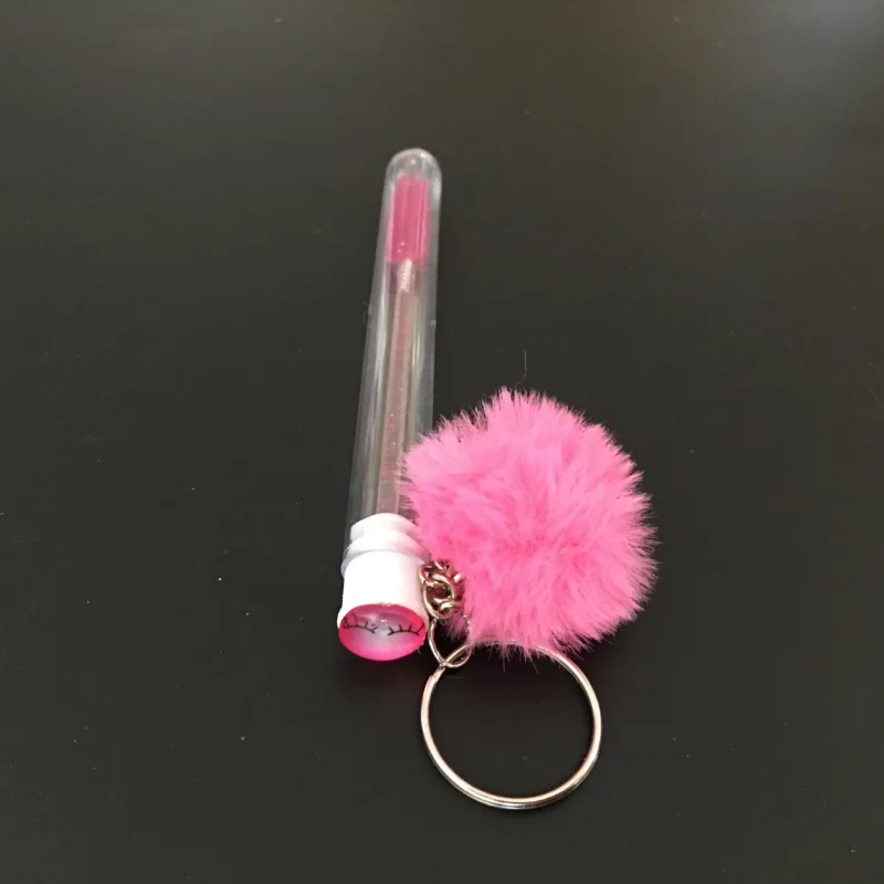 1pc Reusable Eyelash Brush with Key Ring Plush Ball Mascara Wand for Eyelash Extension Crystal Eyebrow Brush Make up Brushes