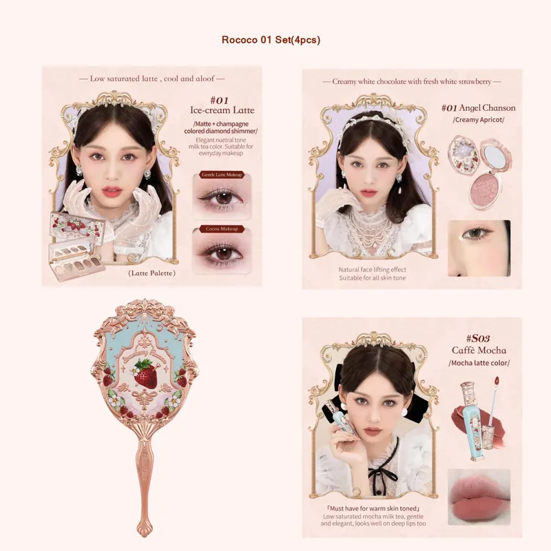Flower Knows Strawberry Rococo Σετ Μακιγιάζ Glitter Matte Eyeshadow Palette Blusher Power Velvet Κιτ κραγιόν Σετ αρωμάτων