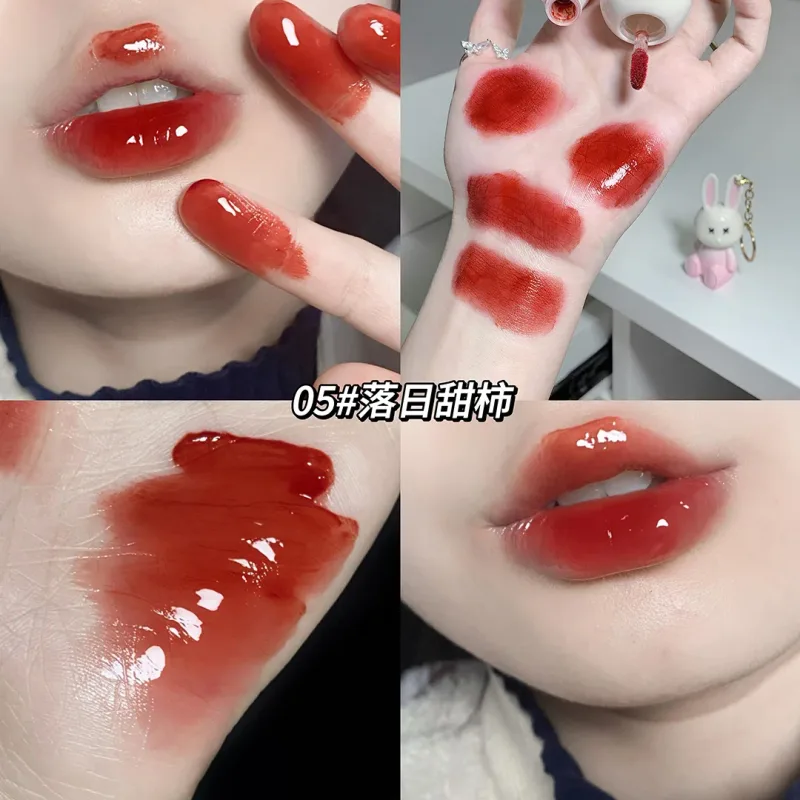 ארנב חמוד Mirror Lip Glaze מחזיק מפתחות שפתון שפתון עמיד למים גלוס עמיד למים כוס טפלון נשים קוסמטיקה שפתיים 6 צבעים