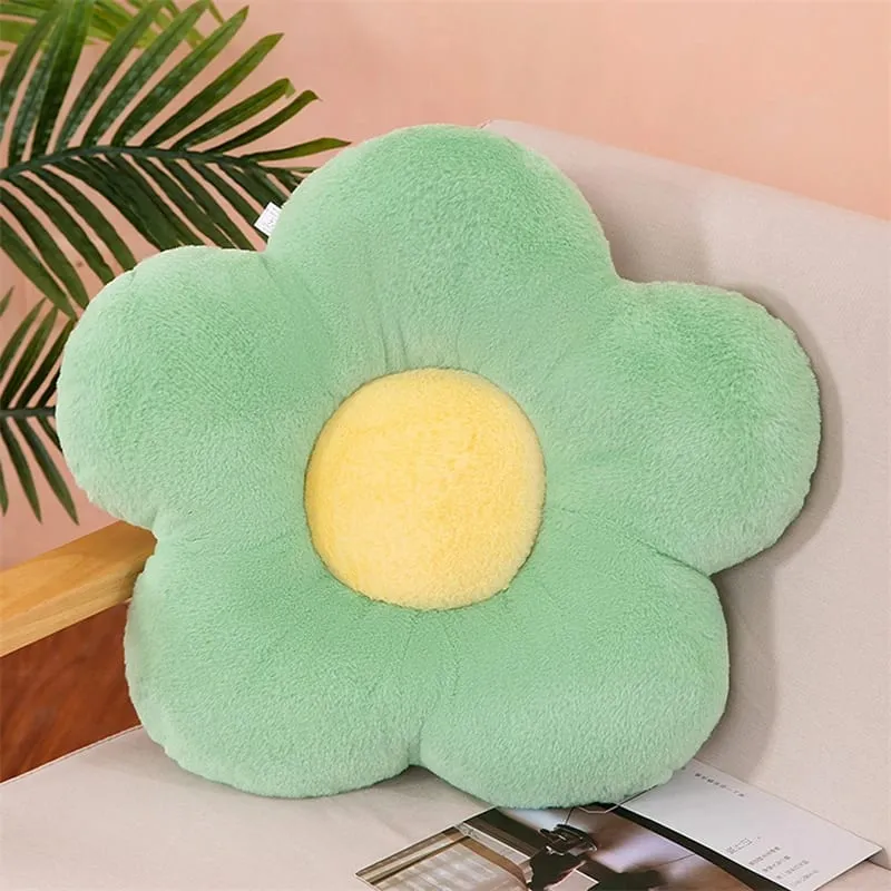 Praktikus 35 cm-es Kawaii színes virágos plüsspárna párna, puha napraforgó növényi szőnyeg, töltött kanapéágy alvó háttámla dekorációval