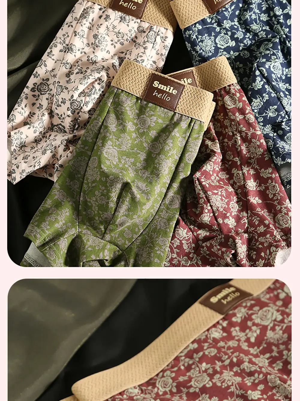 3PCS/Pack Romantic Rose Print Men's Panties Cotton Soft Comfortable Breathable Boxer Homme 3D Large Space Pouch Men Underwear