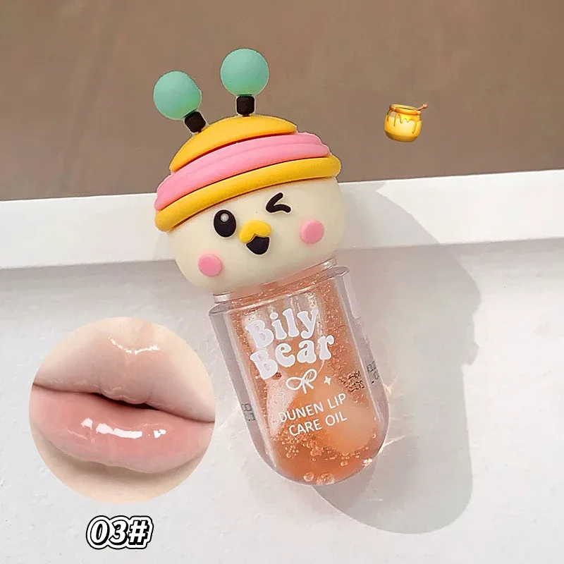 Minyak Bibir Jeli Madu Persik dengan Lip Gloss Stroberi Hidrasi Mengkilap Kosmetik Lipgloss Cermin Tahan Air Tidak Pudar Tahan Lama