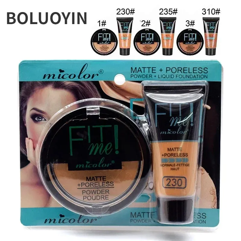 30ml Liquid Foundation Dark Skin Dedicated Foundation Cosmetic 30g Micolor Fit Me 2 IN 1 Matte Black Skin Poreless Powder Set